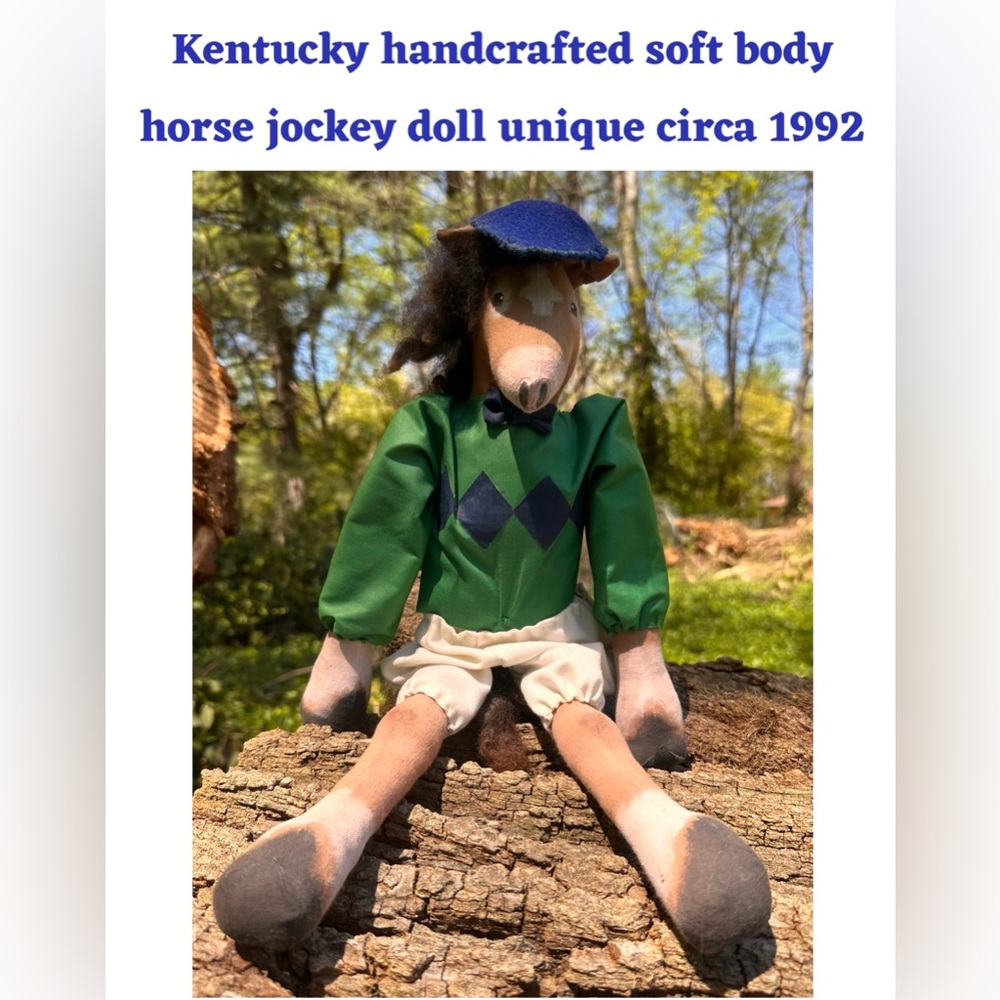 Vintage handcrafted painted soft body kentucky derby horse jockey doll unique - Picture 2 of 12